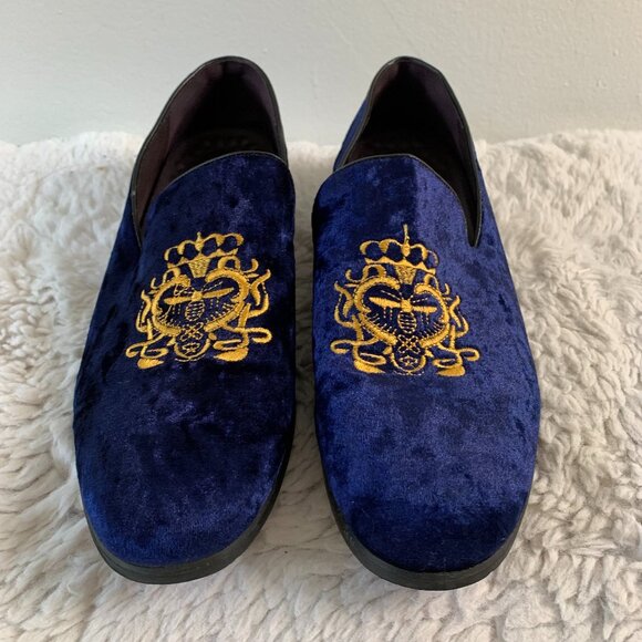 Men's Crushed Black Velvet Loafers Slip On Shoes Flats Crown & Bee 1513 47 - Picture 1 of 9